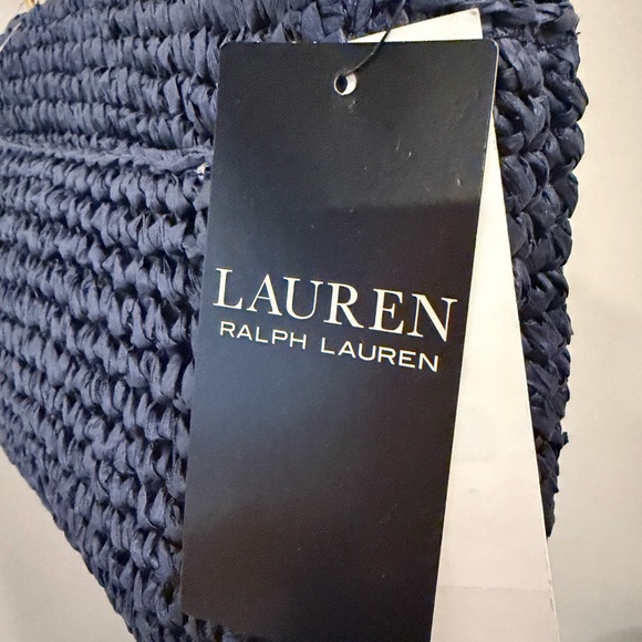 NWT Ralph Lauren Lauren Navy Sophee Woven Shoulder Bag with Gold Chain - Picture 6 of 9